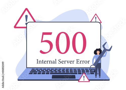 505 Internal Server Error. The assistants checks the situation. Illustration with server problem