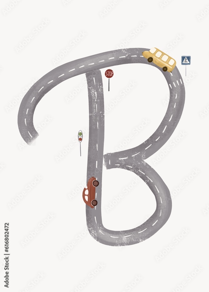The letter road, the letter B, poster for the children's room, the ...