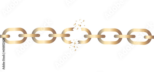 Golden broken chain icon. The concept of freedom. Disconnected golden durable chain link. Liberation from the slavery of imprisonment. vector illustration
