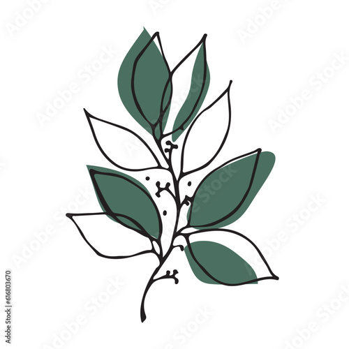 Wallpaper Mural Vector illustration. A branch of a tree in a black outline in the style of hand drawing with colored graphic elements imitating leaves Torontodigital.ca