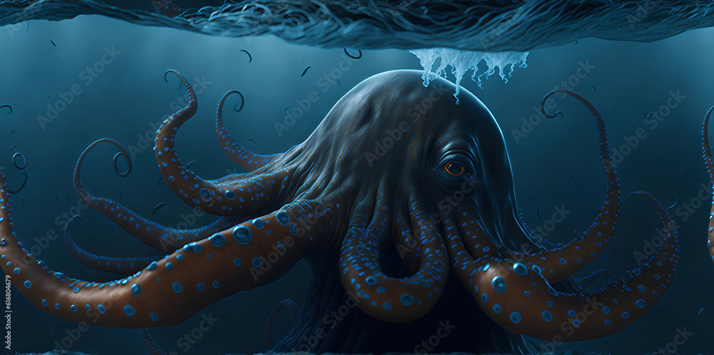 Giant Octopus in the Depths of the Sea.