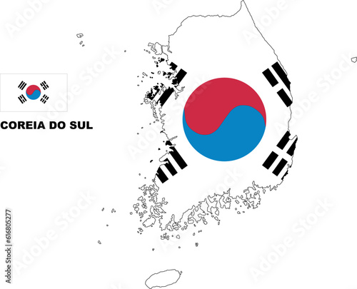 COREIA DO SUL Country Map Flag Illustration