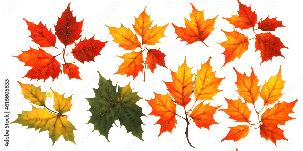 Fototapeta premium Set of autumn leaves on a light background.