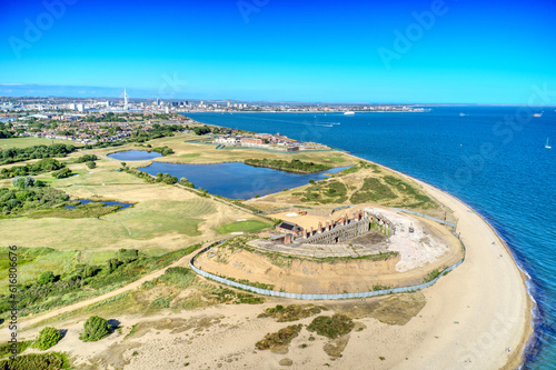 Fort Gilkicker a Palmerston Fort on the Eastern end of Stokes by in Gosport to protect the entrance to Portsmouth harbour, Aerial photo. photo