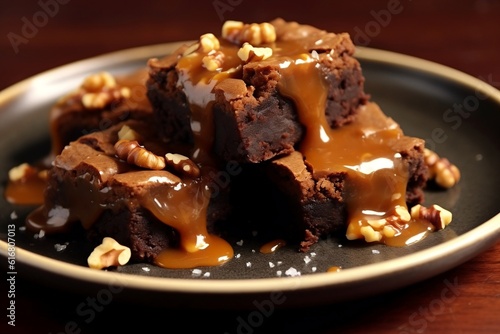 Caramel Brownies Infused with Walnuts. AI