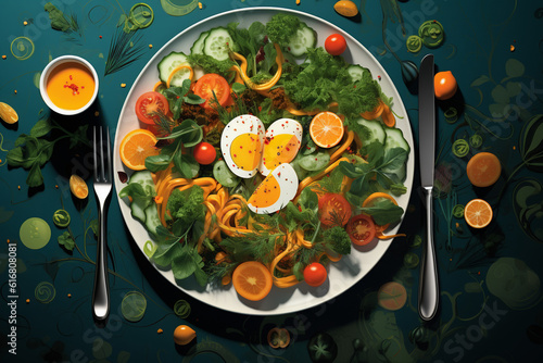 Fresh and Colorful Salad on Table
Generative AI