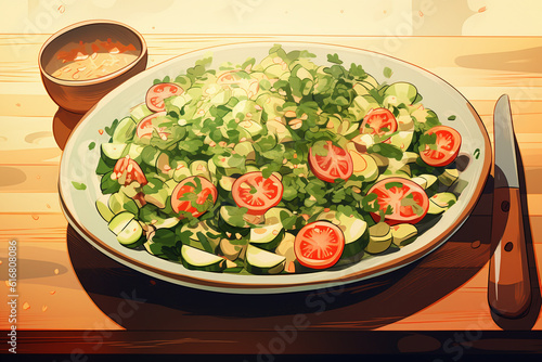 Fresh and Colorful Salad on Table
Generative AI