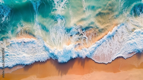 ocean wave drone view of the beach. Generative AI
