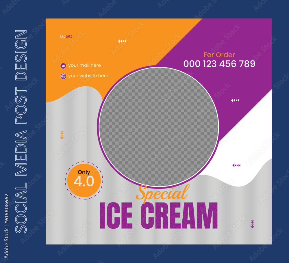 Super delicious ice cream social media banner promotional post or discount offer post design template