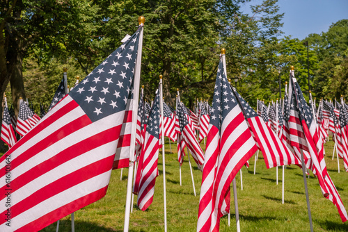 777 American flags in Campagnone Common across from City Hall commemorating service members killed in action from Lawrence.