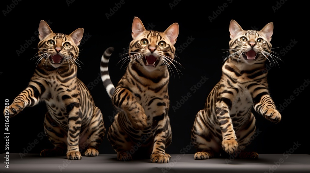 Dynamic Felines - Energetic Group Portraits of Photorealistic Bengals