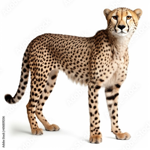 Majestic cheetah standing in front of a blank background created with generative ai technology