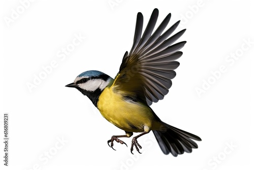 Yellow and black bird in flight with wings spread created with generative ai technology © Karlaage