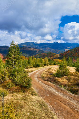 Colorful autumn landscape scene with fence in Transylvania mountain