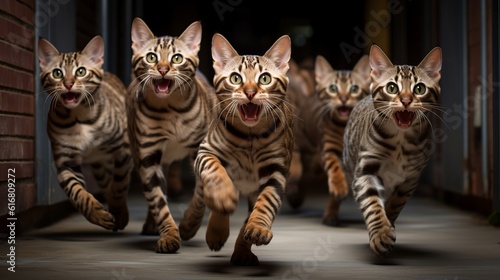 Dynamic Felines - Energetic Group Portraits of Photorealistic Bengals