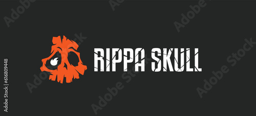 Rippa skull orange horizontal logo concept. Vector EPS10