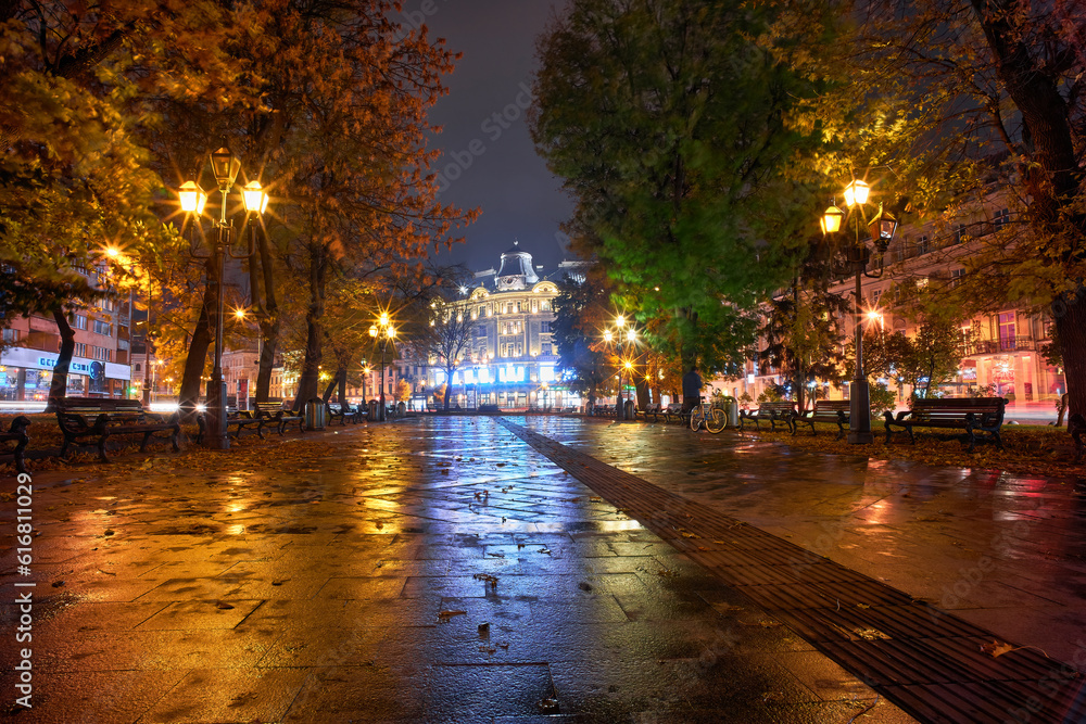 Image of old European city at night