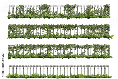 set of metal fences with climber plants, photorealistic 3D rendering
