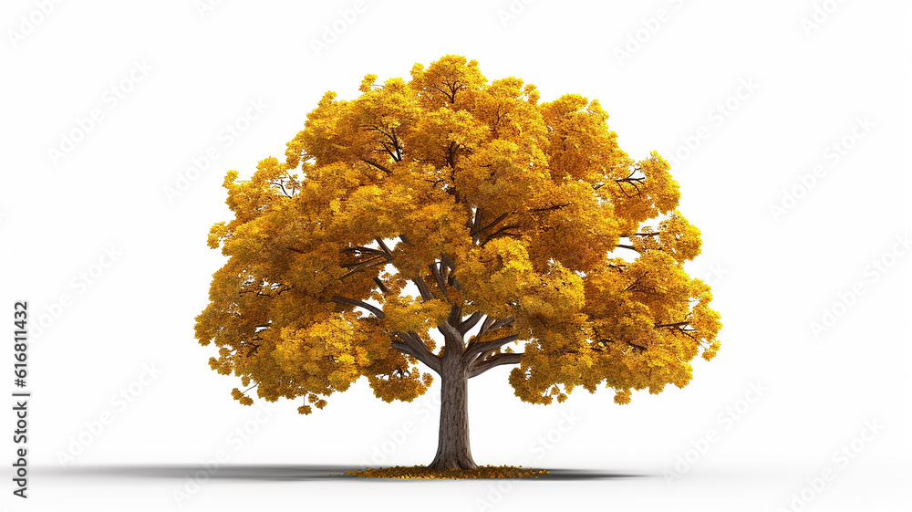 yellow oak tree isolated on white background mockup. Generative AI - obrazy, fototapety, plakaty 
