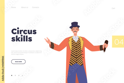 Circus skills concept for lading page offering online class to get new amusement profession