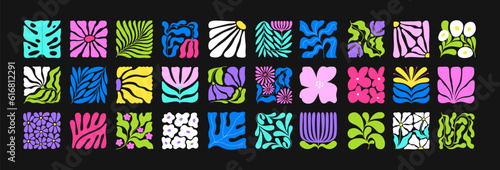 Acid abstract contemporary elements, neon floral tiles for design, banners, printable. Fashion modern decor, funny racy vector plant clipart