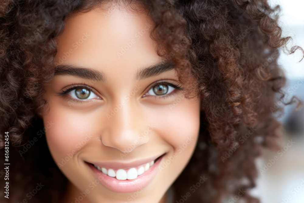 Close-up portrait photography highlighting the radiant smile and natural beauty of a happy individual. Generative AI Close-up portrait photography highlighting the radiant smile and natural beauty of a happy individual. Generative AI