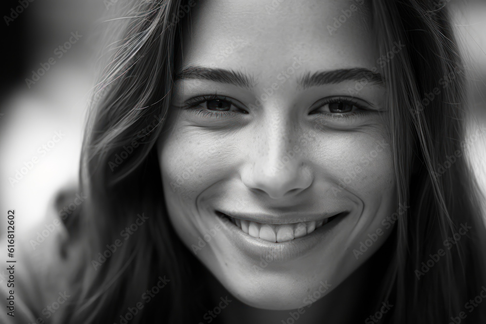Close-up portrait photography highlighting the radiant smile and natural beauty of a happy individual. Generative AI Close-up portrait photography highlighting the radiant smile and natural beauty of a happy individual. Generative AI