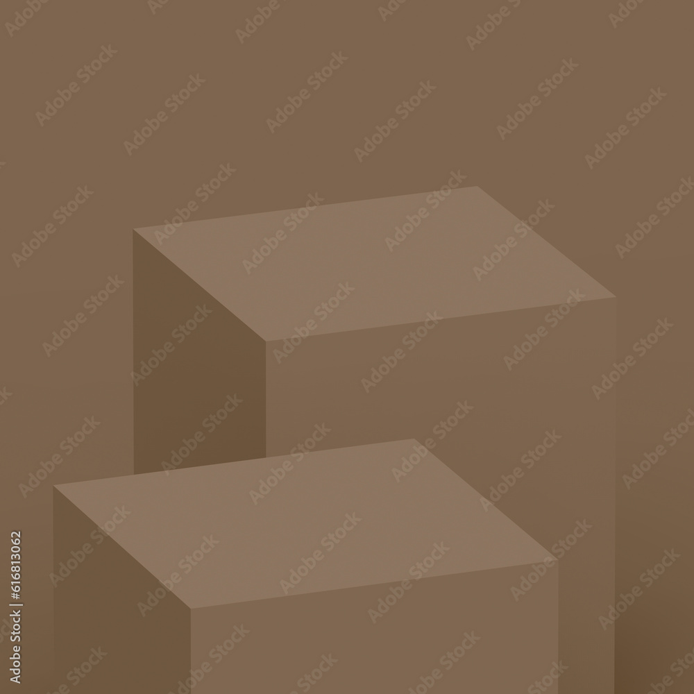 3d brown cube and box podium minimal scene studio background. Abstract 3d geometric shape object illustration render. Natural color tones. 3d brown cube and box podium minimal scene studio background. Abstract 3d geometric shape object illustration render. Natural color tones.