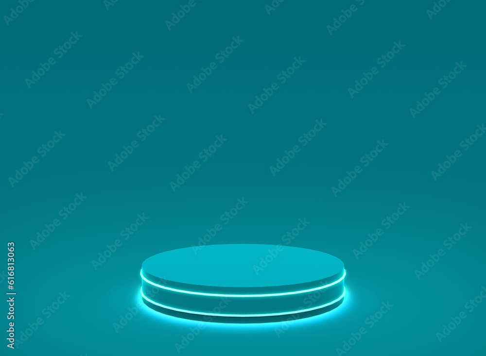 3d blue neon light cylinder podium minimal studio blue dark background. Abstract 3d geometric shape object illustration render. Display for technology product. 3d blue neon light cylinder podium minimal studio blue dark background. Abstract 3d geometric shape object illustration render. Display for technology product.