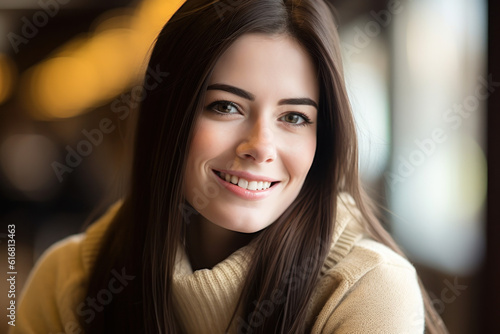 Close-up portrait photography highlighting the radiant smile and natural beauty of a happy individual. Generative AI © Ty