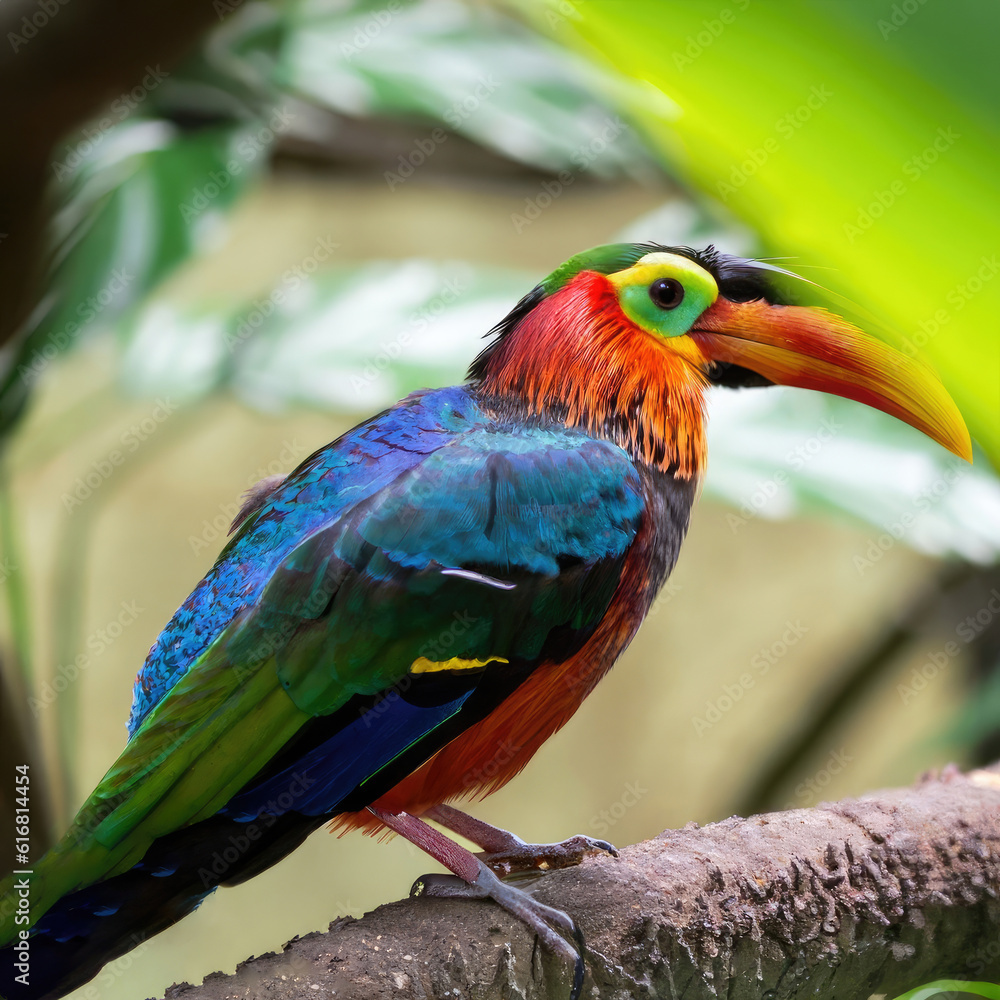 Obraz premium Vibrant tropical bird with colorful plumage perched on a branch