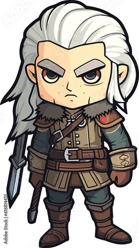 Cute cartoon witcher alike character illustration isolated photo