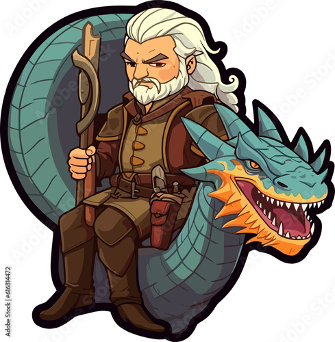 Cute cartoon witcher alike character illustration isolated