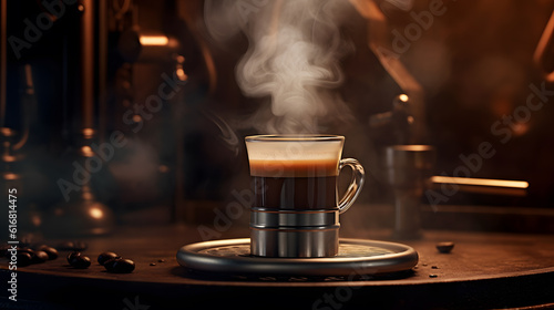 cup of hot coffee with steam on the table created using generative AI tools