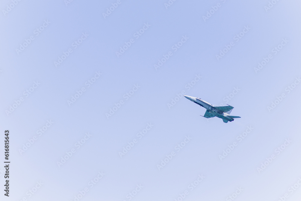 Jet fighter military airplane war force during aviation airshow. Aircraft plane technology Jet fighter military airplane war force during aviation airshow. Aircraft plane technology