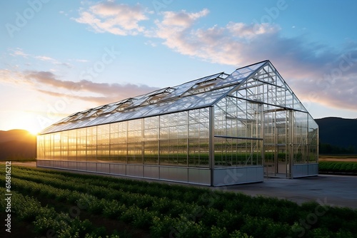 Spacious industrial greenhouse with lush greenery, Generative Ai ©  Creative_studio