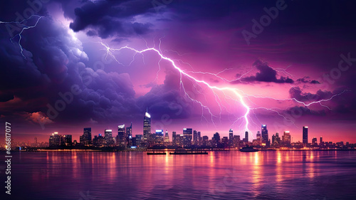 Obraz na płótnie City lightning storm created with Generative AI technology