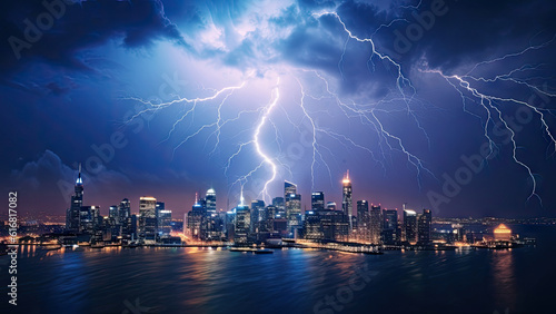 City lightning storm created with Generative AI technology © Laughing Cat