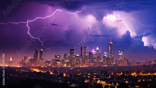 City lightning storm created with Generative AI technology