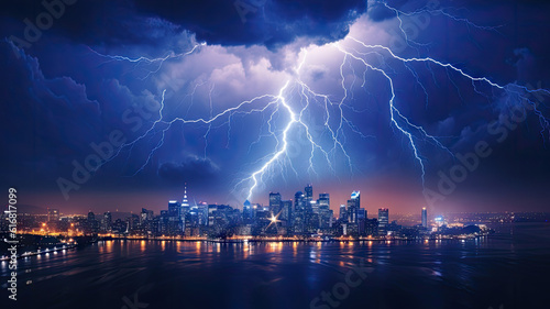 City lightning storm created with Generative AI technology