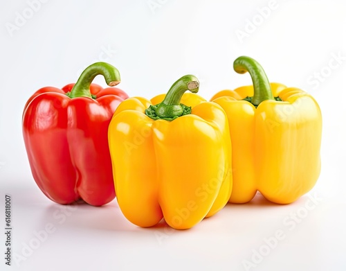 sweet pepper, red, green, yellow paprika, isolated on white background, clipping path, full depth of field. Created with Generative AI technology.