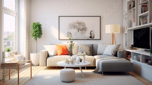 Contemporary Interior Design Background. Scandinavian Living Room. Generative AI