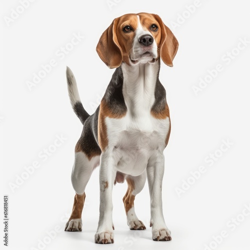 Standing Beagle Dog. Isolated on Caucasian, White Background. Generative AI. © bomoge.pl
