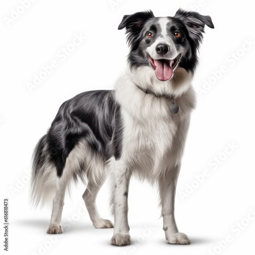 Standing Border Collie Dog. Isolated on Caucasian, White Background. Generative AI. © bomoge.pl