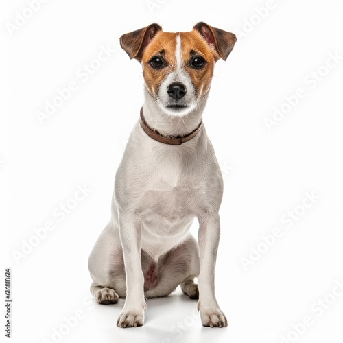Standing Jack Russell Terrier Dog. Isolated on Caucasian, White Background. Generative AI.