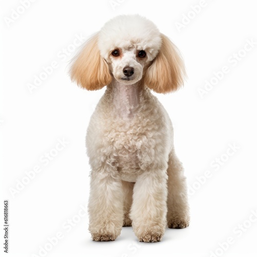 Standing Poodle Dog. Isolated on Caucasian, White Background. Generative AI.