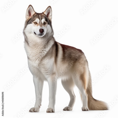 Standing Siberian Husky Dog. Isolated on Caucasian, White Background. Generative AI. © bomoge.pl