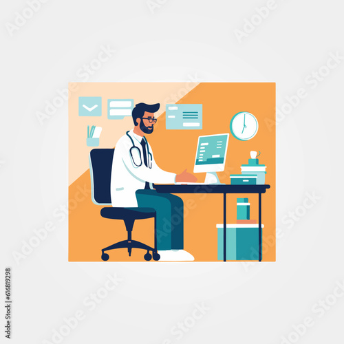 doctor sitting using computer in medical consultation