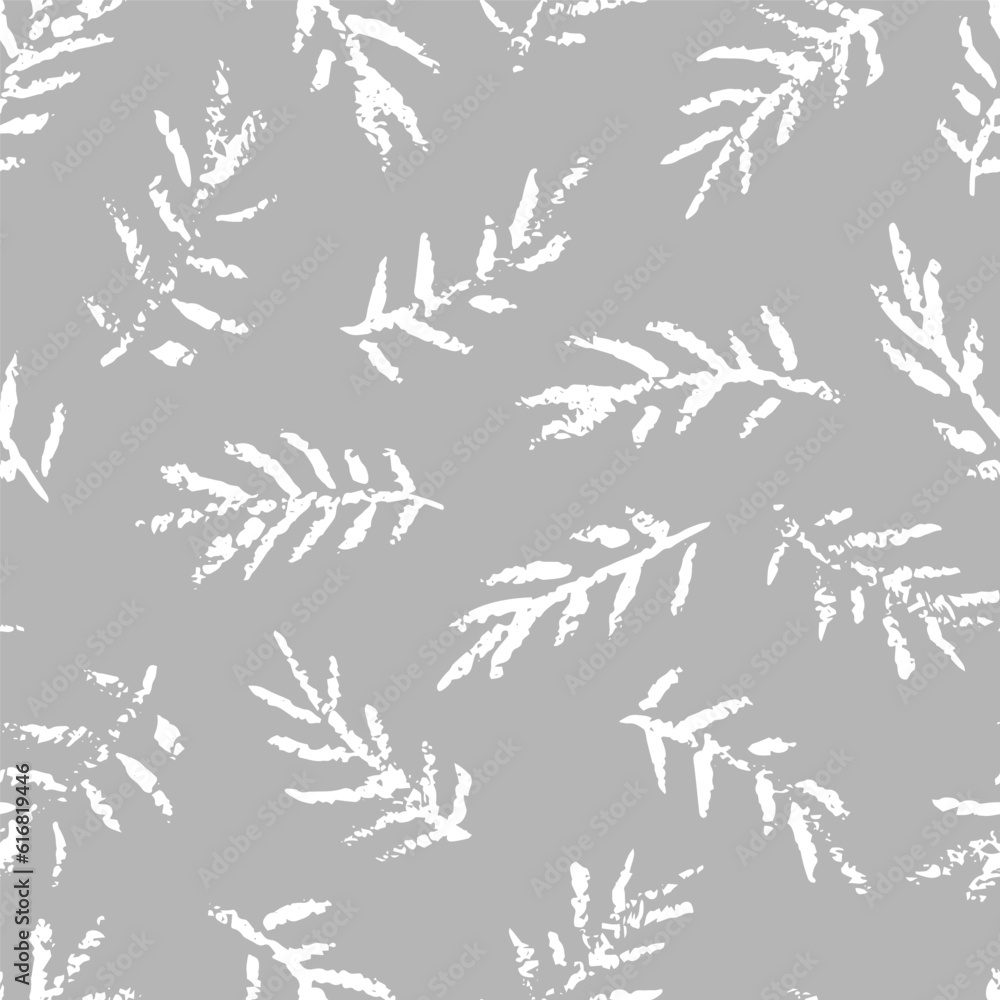 Vector seamless pattern with branches with chalk texture. Botanical design for wallpaper, textile, fabric, wrapping paper.