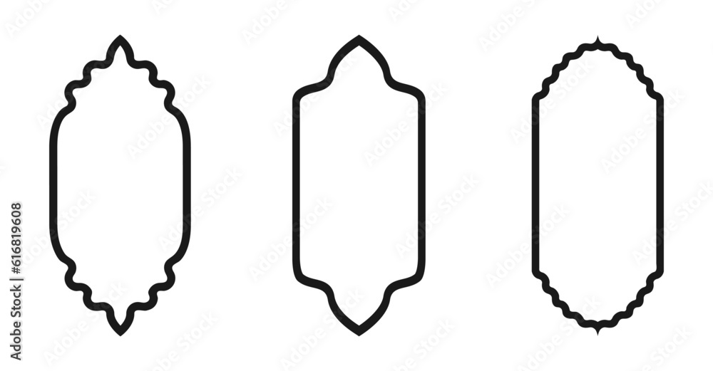 Islamic frames shape of a window or door arch. Arab frame set. Vector illustration Islamic frames shape of a window or door arch. Arab frame set. Vector illustration